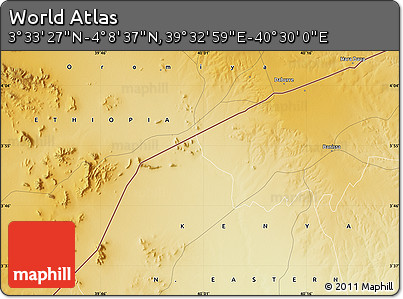 Physical Map of the Area around 3° 51' 2" N, 40° 1' 29" E