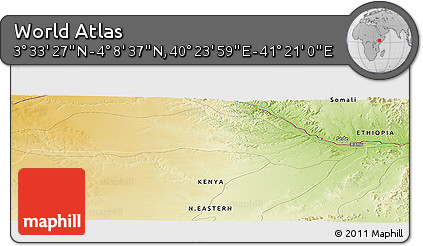 Physical Panoramic Map of the Area around 3° 51' 2" N, 40° 52' 30" E