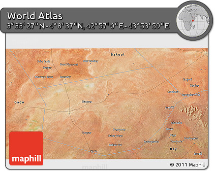Satellite 3D Map of the Area around 3° 51' 2" N, 43° 25' 29" E