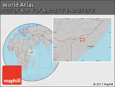 Gray Location Map of the Area around 3° 51' 2" N, 43° 25' 29" E