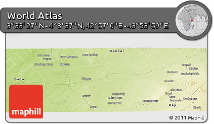 Physical Panoramic Map of the Area around 3° 51' 2" N, 43° 25' 29" E