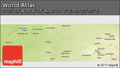 Physical Panoramic Map of the Area around 3° 51' 2" N, 43° 25' 29" E