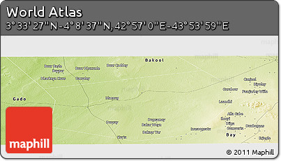 Physical Panoramic Map of the Area around 3° 51' 2" N, 43° 25' 29" E