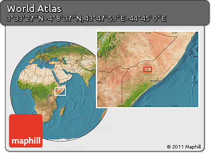 Satellite Location Map of the Area around 3° 51' 2" N, 44° 16' 29" E