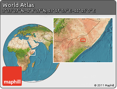 Satellite Location Map of the Area around 3° 51' 2" N, 44° 16' 29" E
