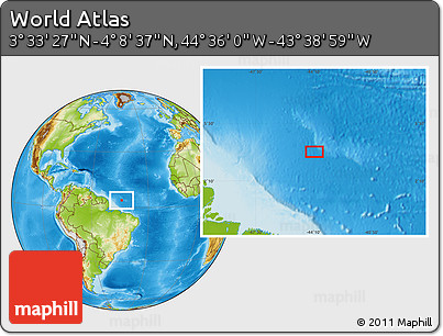 Physical Location Map of the Area around 3° 51' 2" N, 44° 7' 30" W