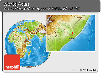 Physical Location Map of the Area around 3° 51' 2" N, 45° 7' 30" E