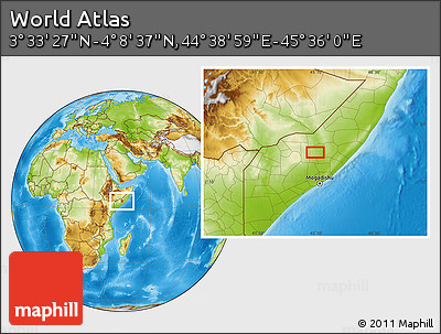 Physical Location Map of the Area around 3° 51' 2" N, 45° 7' 30" E