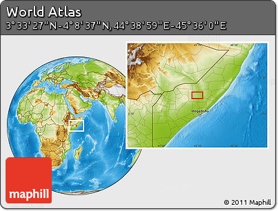 Physical Location Map of the Area around 3° 51' 2" N, 45° 7' 30" E