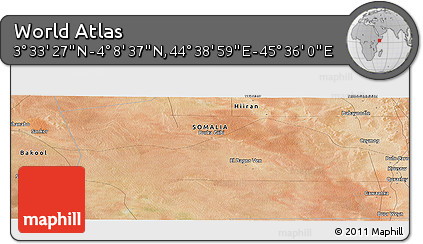 Satellite Panoramic Map of the Area around 3° 51' 2" N, 45° 7' 30" E