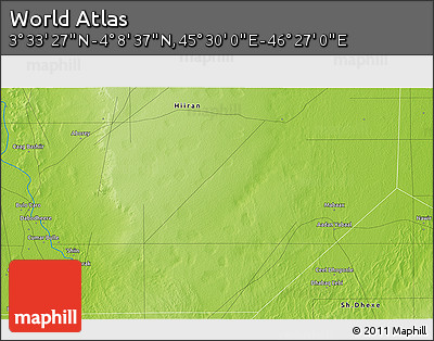 Physical 3D Map of the Area around 3° 51' 2" N, 45° 58' 30" E