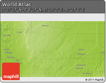 Physical 3D Map of the Area around 3° 51' 2" N, 45° 58' 30" E