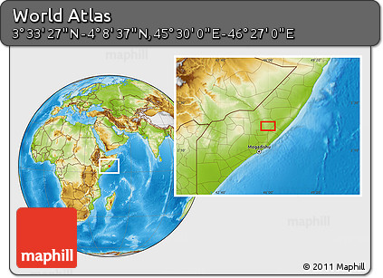 Physical Location Map of the Area around 3° 51' 2" N, 45° 58' 30" E