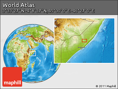 Physical Location Map of the Area around 3° 51' 2" N, 45° 58' 30" E