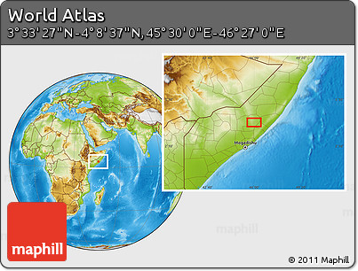 Physical Location Map of the Area around 3° 51' 2" N, 45° 58' 30" E