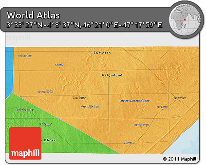Political 3D Map of the Area around 3° 51' 2" N, 46° 49' 30" E