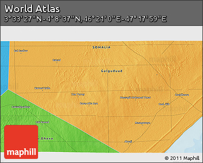 Political 3D Map of the Area around 3° 51' 2" N, 46° 49' 30" E
