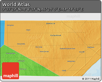 Political 3D Map of the Area around 3° 51' 2" N, 46° 49' 30" E