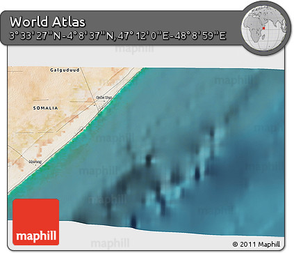 Satellite 3D Map of the Area around 3° 51' 2" N, 47° 40' 29" E