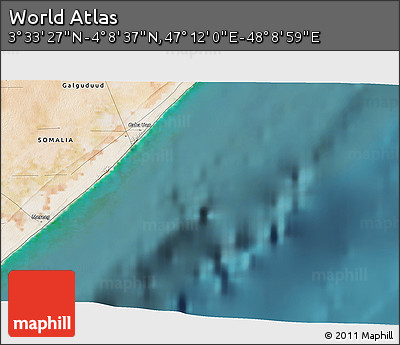 Satellite 3D Map of the Area around 3° 51' 2" N, 47° 40' 29" E