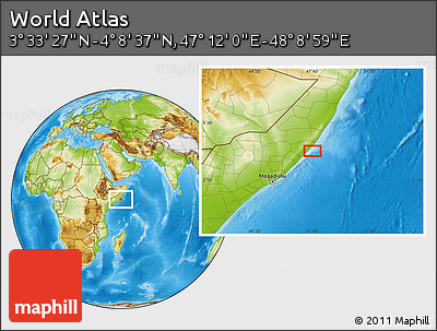 Physical Location Map of the Area around 3° 51' 2" N, 47° 40' 29" E