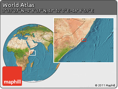 Satellite Location Map of the Area around 3° 51' 2" N, 47° 40' 29" E