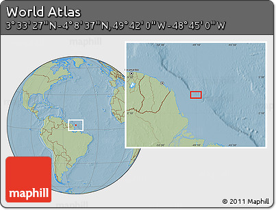 Savanna Style Location Map of the Area around 3° 51' 2" N, 49° 13' 30" W, hill shading