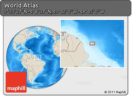 Shaded Relief Location Map of the Area around 3° 51' 2" N, 49° 13' 30" W