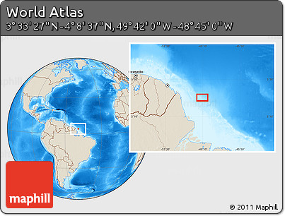 Shaded Relief Location Map of the Area around 3° 51' 2" N, 49° 13' 30" W