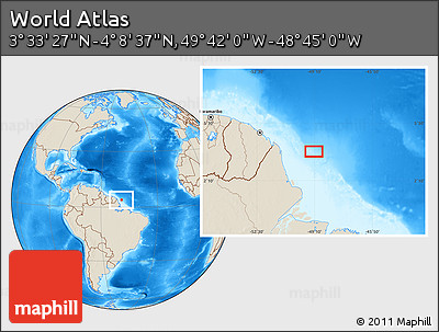 Shaded Relief Location Map of the Area around 3° 51' 2" N, 49° 13' 30" W