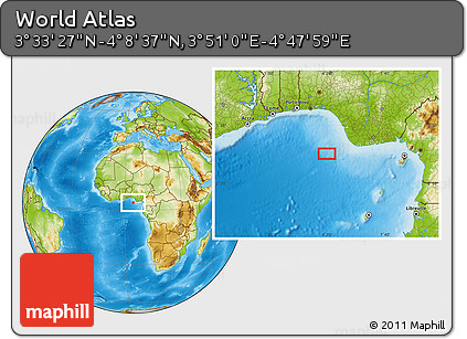 Physical Location Map of the Area around 3° 51' 2" N, 4° 19' 30" E