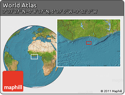 Satellite Location Map of the Area around 3° 51' 2" N, 4° 10' 30" W