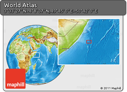Physical Location Map of the Area around 3° 51' 2" N, 50° 13' 30" E
