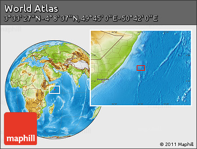 Physical Location Map of the Area around 3° 51' 2" N, 50° 13' 30" E