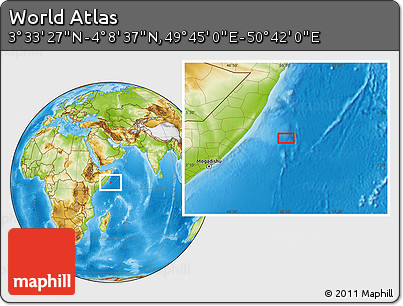 Physical Location Map of the Area around 3° 51' 2" N, 50° 13' 30" E