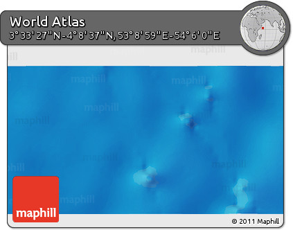 Physical 3D Map of the Area around 3° 51' 2" N, 53° 37' 30" E