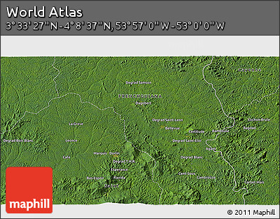 Satellite 3D Map of the Area around 3° 51' 2" N, 53° 28' 30" W