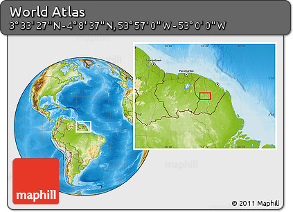 Physical Location Map of the Area around 3° 51' 2" N, 53° 28' 30" W