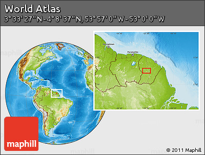 Physical Location Map of the Area around 3° 51' 2" N, 53° 28' 30" W