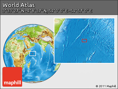 Physical Location Map of the Area around 3° 51' 2" N, 54° 28' 30" E