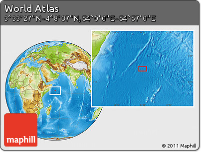 Physical Location Map of the Area around 3° 51' 2" N, 54° 28' 30" E