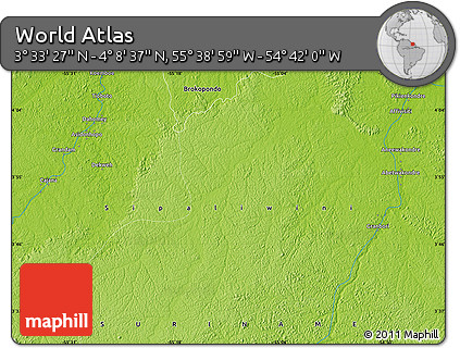 Physical Map of the Area around 3° 51' 2" N, 55° 10' 29" W