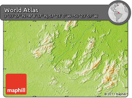 Physical Map of the Area around 3° 51' 2" N, 56° 52' 30" W