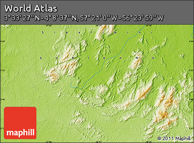 Physical Map of the Area around 3° 51' 2" N, 56° 52' 30" W