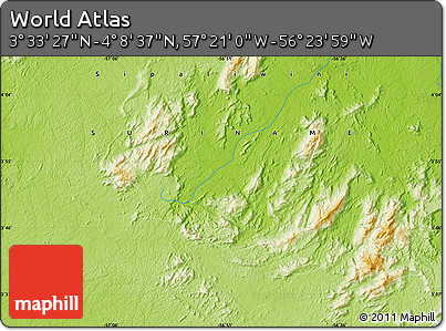 Physical Map of the Area around 3° 51' 2" N, 56° 52' 30" W