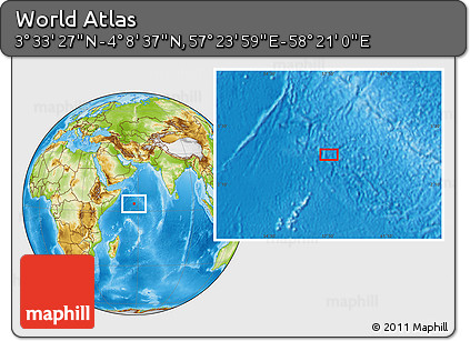 Physical Location Map of the Area around 3° 51' 2" N, 57° 52' 30" E