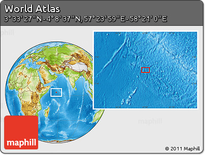 Physical Location Map of the Area around 3° 51' 2" N, 57° 52' 30" E