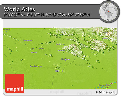 Physical 3D Map of the Area around 3° 51' 2" N, 60° 16' 29" W