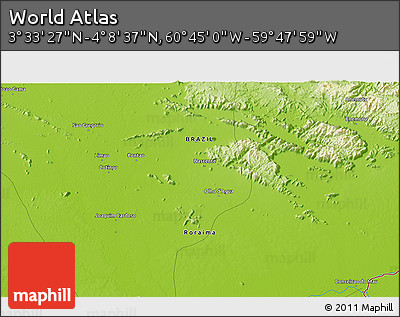 Physical 3D Map of the Area around 3° 51' 2" N, 60° 16' 29" W