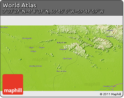 Physical 3D Map of the Area around 3° 51' 2" N, 60° 16' 29" W
